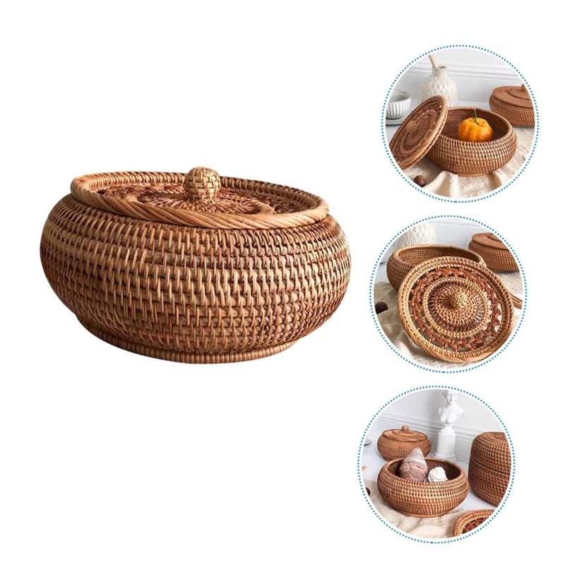 Handcrafted Woven Rattan Storage Basket Portable Organizer for Home Snacks Decor - Image 4