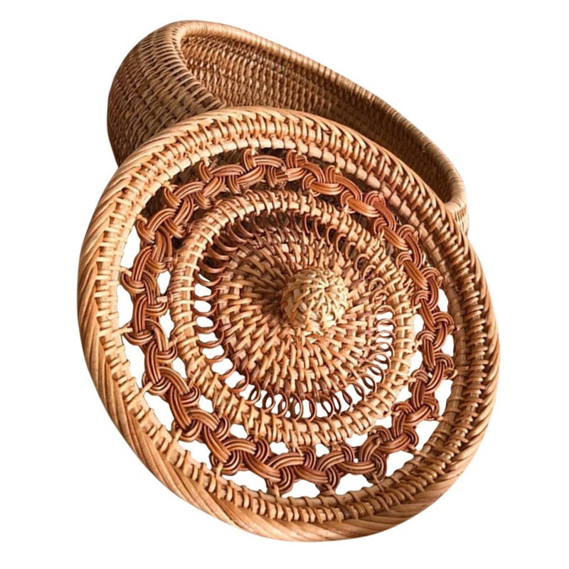 Handcrafted Woven Rattan Storage Basket Portable Organizer for Home Snacks Decor - Image 2