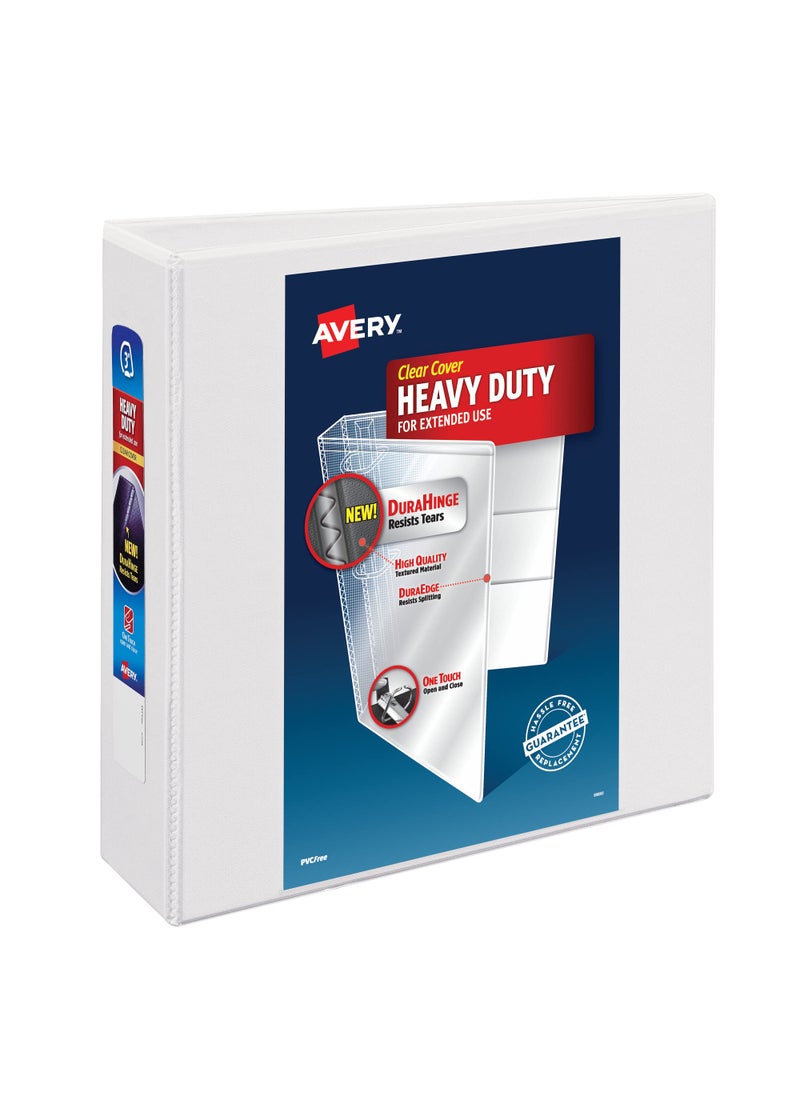 AVERY Avery Heavy-Duty View 3 Ring Binder, 3" One Touch Slant Rings, White, Perfect Trading Card Binder (79793)  - Image 1