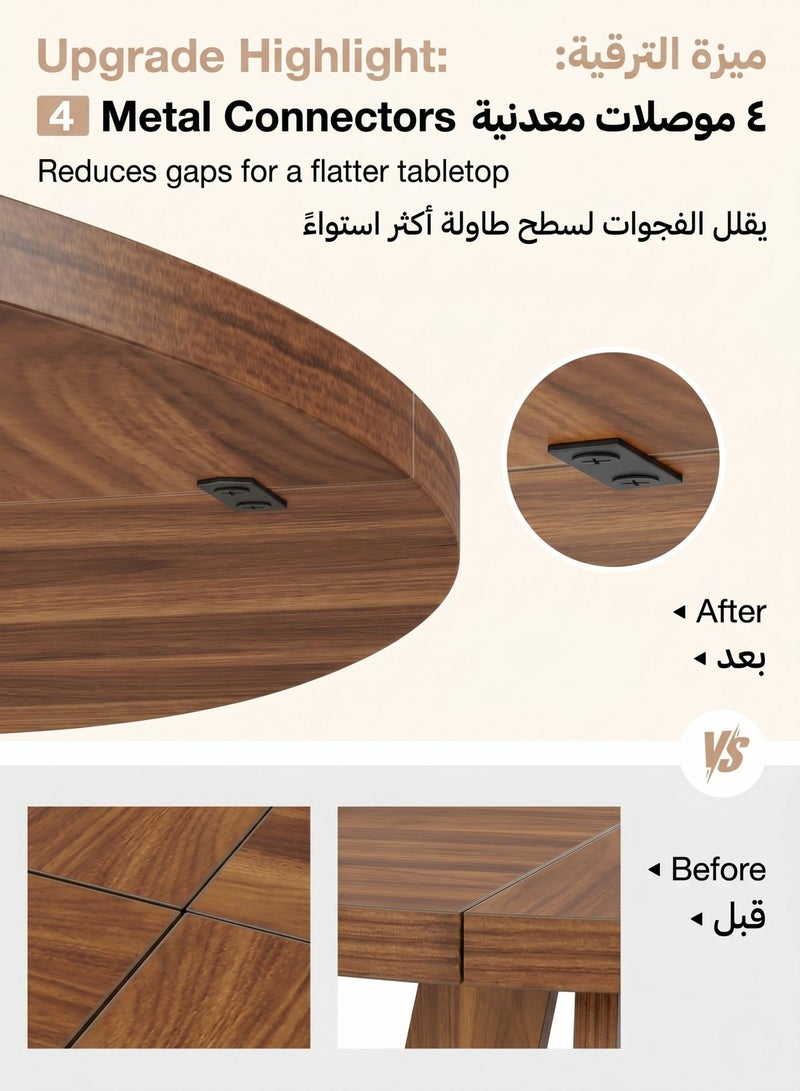 Homeonaire 47.24" Round Dining Table for 4 to 6 | Farmhouse Wooden Kitchen Dinning Table with Dark Brown Finish - Image 4