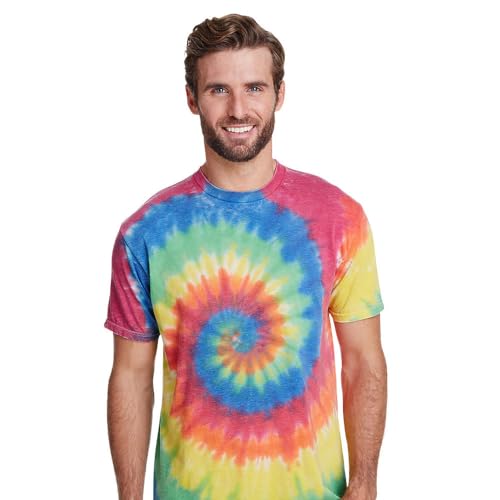 Colortone Vintage Wash Tie Dye T-Shirt for Women and Men, Rainbow, Large - Image 2