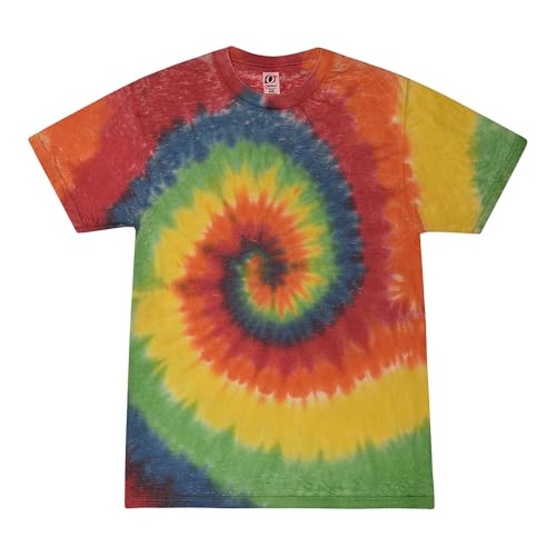 Colortone Vintage Wash Tie Dye T-Shirt for Women and Men, Rainbow, Large - Image 1