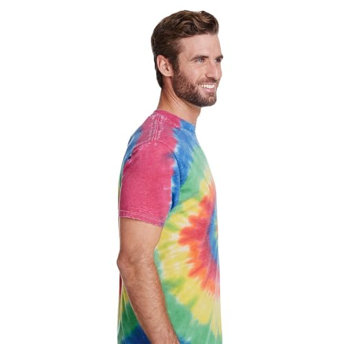 Colortone Vintage Wash Tie Dye T-Shirt for Women and Men, Rainbow, Large - Image 3
