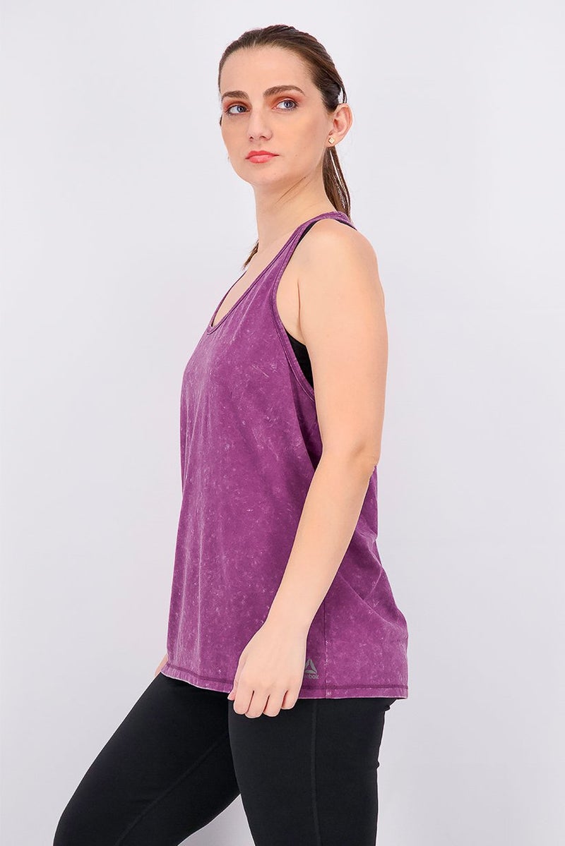 Reebok تي شيرت نسائي مغسول بدون أكمام، بنفسجي - Image 4