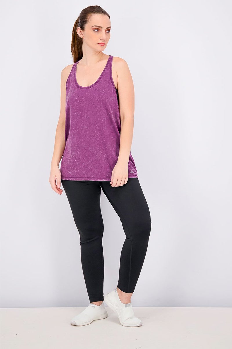 Reebok تي شيرت نسائي مغسول بدون أكمام، بنفسجي - Image 2