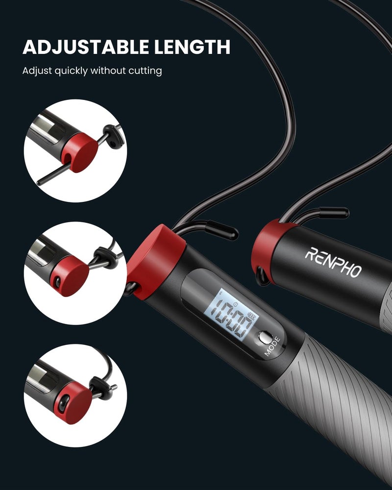 RENPHO Smart Skipping Rope with Counter, Adjustable Jump Ropes for Fitness, Skip Rope with APP Data Analysis, Workout Equipment for Women Men Adult Kids, Burn Calories, Gym, MMA, Grey - Image 4