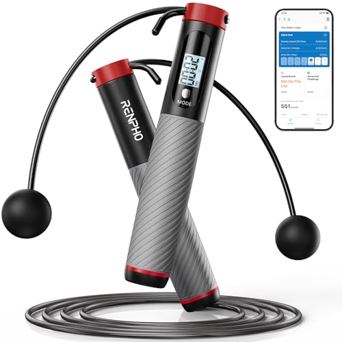 RENPHO Smart Skipping Rope with Counter, Adjustable Jump Ropes for Fitness, Skip Rope with APP Data Analysis, Workout Equipment for Women Men Adult Kids, Burn Calories, Gym, MMA, Grey - Image 1