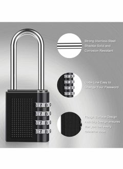 Y&D Combination Padlock, Long Shackle 4 Digit Locker Lock Weatherproof Outdoor for School Gym Locker, Door, Fence, Hasp, Shed, Garage, Storage Box(Black) 2 Pack  - Image 3