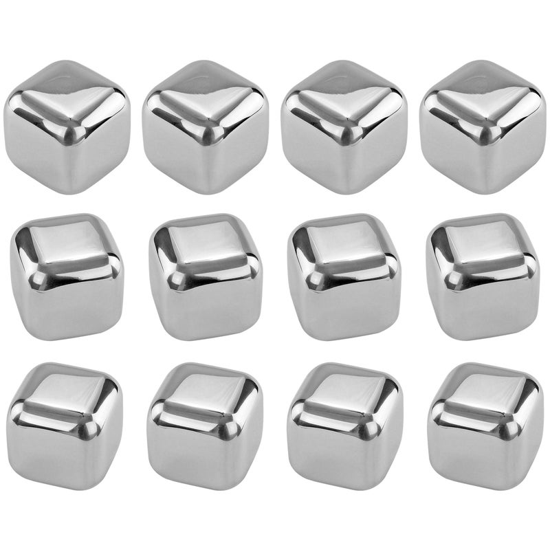 Stainless Steel Reusable Chilling Ice Cubes for Whiskey Wine and Beverages  Set of 12