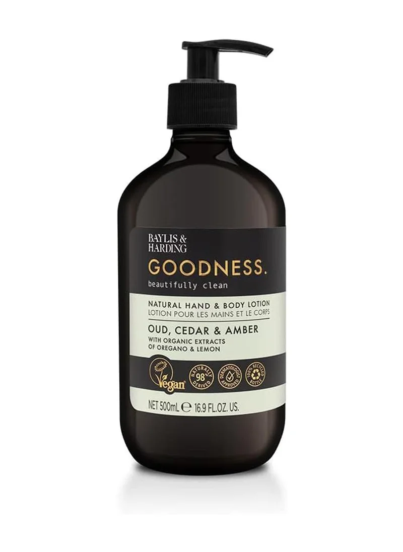 Baylis & Harding Goodness Oud, Cedar & Amber Hand & Body Lotion, 500ml | Luxurious Moisturizing Lotion for Dry Skin | Vegan & Cruelty-Free Skincare