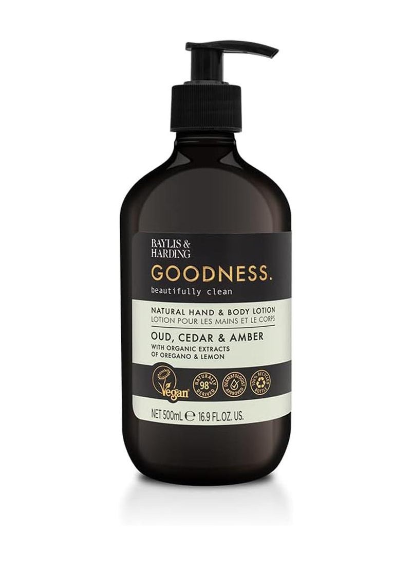 Baylis & Harding Goodness Oud, Cedar & Amber Hand & Body Lotion, 500ml | Luxurious Moisturizing Lotion for Dry Skin | Vegan & Cruelty-Free Skincare - Image 1