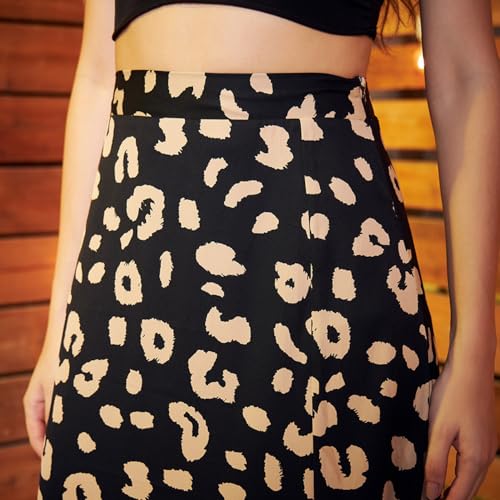 Berrylush Women Black & Beige Animal Print High-Rise Waist Thigh-High Slit Flared A-Line Midi Skirt - Image 5
