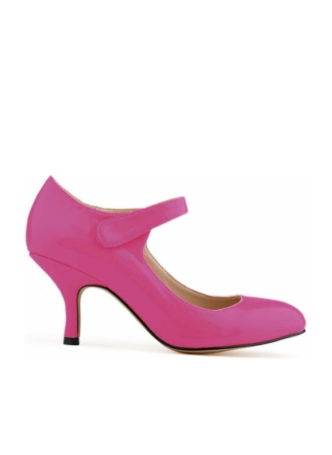Loquat Western Style Pointed Toe Low-Vamp Thin Low Heel Creative Buckle Shoes 6cm Rose Red - Image 1