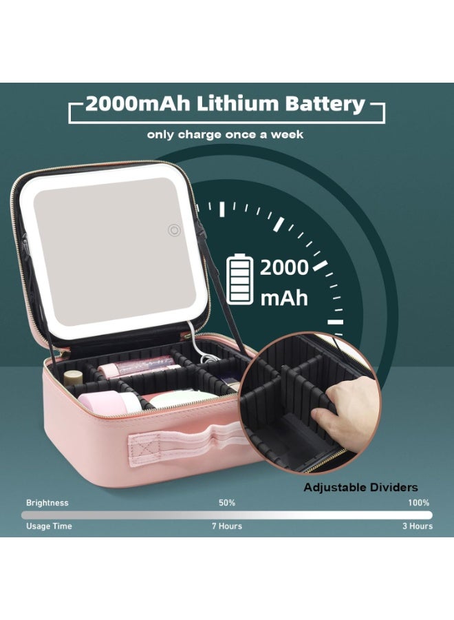 شنطة مكياج محمولة بمرآة LED مضيئة XR-6602، 3 درجات إضاءة وتحكم باللمس، فواصل داخلية قابلة للتعديل وحامل فرش، منظم مستحضرات تجميل للسفر والاستخدام اليومي - Image 5