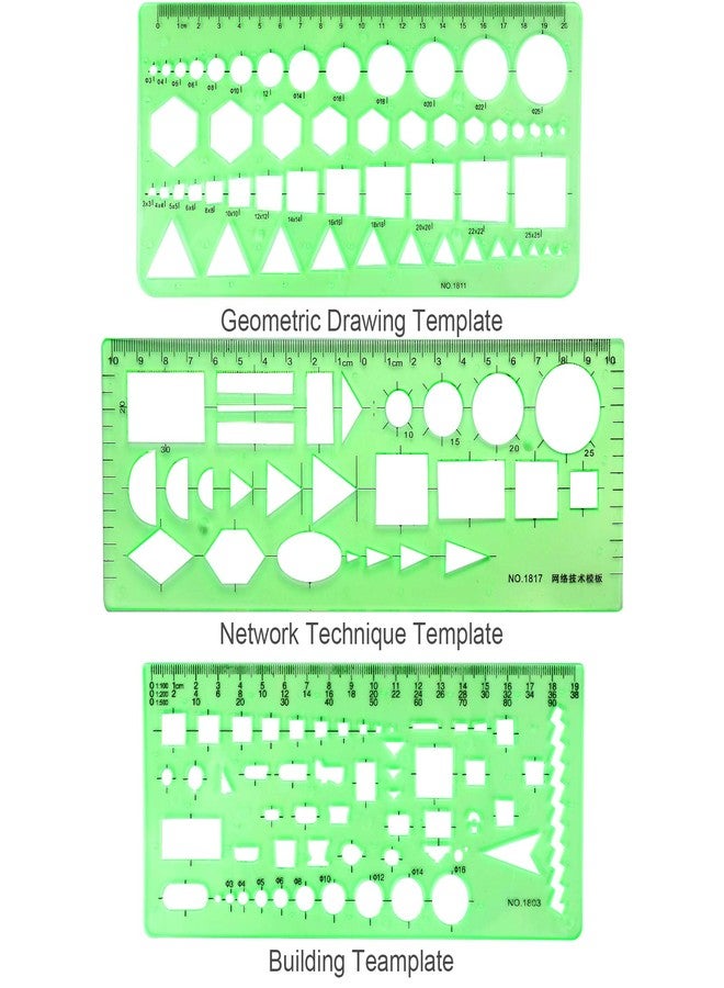 BetyBedy 11PCS Geometric Drawings Templates, Drafting Stencils Measuring Tools, BetyBedy Plastic Clear Green Ruler Shapes with a Zipper Bags for Architecture, Office, Studying, Designing and Building - Image 2