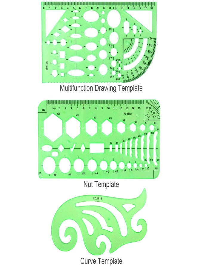 BetyBedy 11PCS Geometric Drawings Templates, Drafting Stencils Measuring Tools, BetyBedy Plastic Clear Green Ruler Shapes with a Zipper Bags for Architecture, Office, Studying, Designing and Building - Image 3