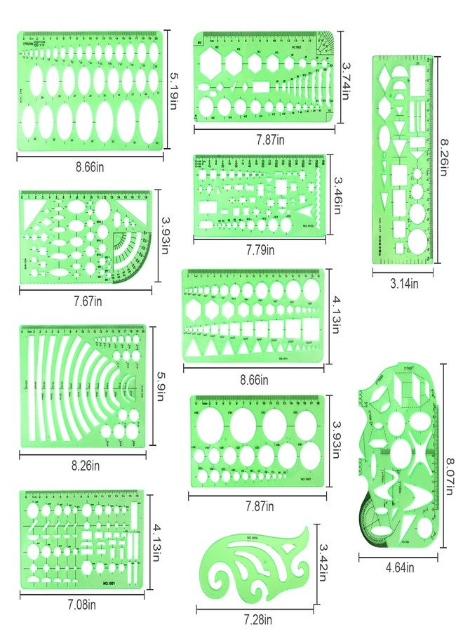 BetyBedy 11PCS Geometric Drawings Templates, Drafting Stencils Measuring Tools, BetyBedy Plastic Clear Green Ruler Shapes with a Zipper Bags for Architecture, Office, Studying, Designing and Building - Image 5