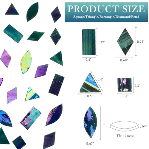 LITMIND Dark Green Iridescent Stained Glass Mosaic Tiles for Crafts - 240 Pieces, 5 Shapes Mixed (Rectangle, Triangle, Rhombus, Square, Leaf) - Ideal for Mosaic Making Projects - Image 4