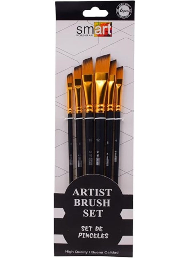 Smart Professional Nylon Artist Brush Set, 6 Pieces - Black - Image 1