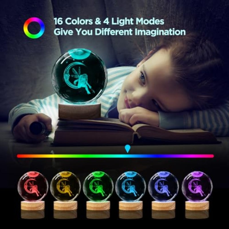 3D Crystal Ball Night Light with Remote Upgraded 3.15 In Figurine Glass Ball Lamp with 16 Color Wooden LED Base Elegant Room Table Decor Gifts for Kid Teens Women - Image 3
