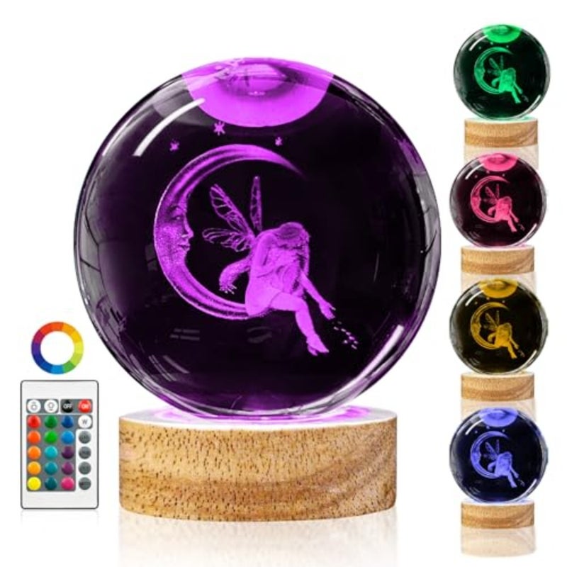 3D Crystal Ball Night Light with Remote Upgraded 3.15 In Figurine Glass Ball Lamp with 16 Color Wooden LED Base Elegant Room Table Decor Gifts for Kid Teens Women - Image 1