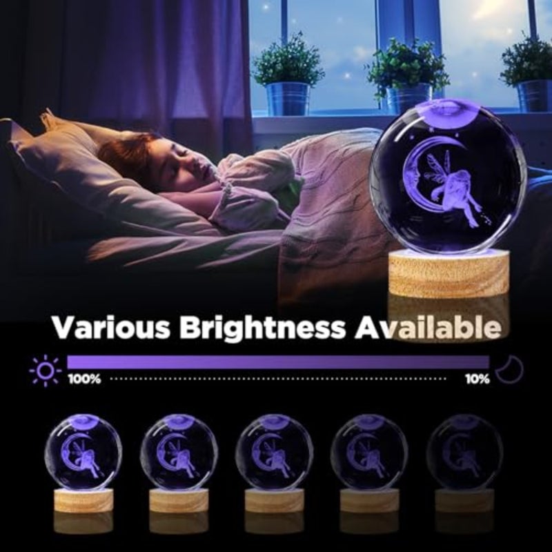 3D Crystal Ball Night Light with Remote Upgraded 3.15 In Figurine Glass Ball Lamp with 16 Color Wooden LED Base Elegant Room Table Decor Gifts for Kid Teens Women - Image 4