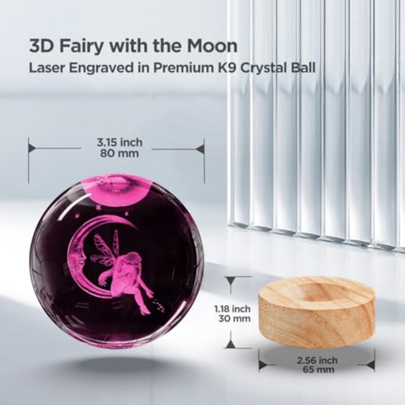 3D Crystal Ball Night Light with Remote Upgraded 3.15 In Figurine Glass Ball Lamp with 16 Color Wooden LED Base Elegant Room Table Decor Gifts for Kid Teens Women - Image 5