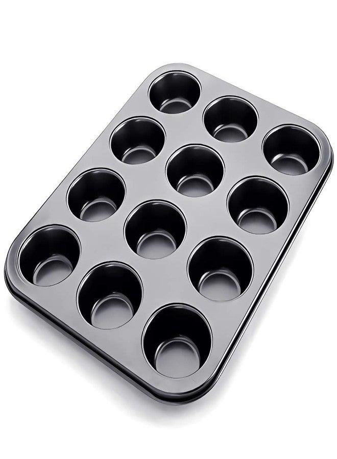 Kingrol 12-Cup Muffin & Cupcake Pans, Set of 3 Baking Pans, Non-stick Bakeware, 1.1" Deep - Image 2