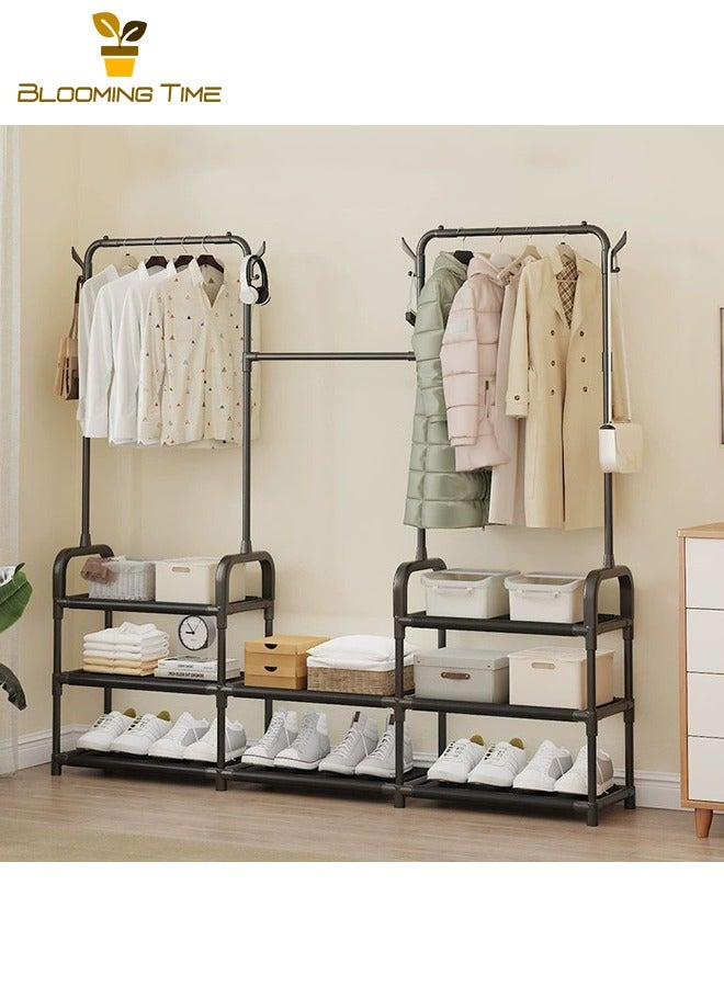 BLOOMING TIME Clothes Racks, Large-Capacity Multi-Function Drying Racks, Floor-to-ceiling Vertical Bold And Thick Coat Racks, Balcony Clothes Storage Drying Racks, Bedroom Storage Racks, Black - Image 1