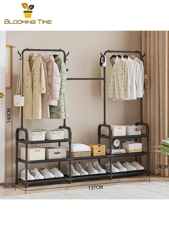 BLOOMING TIME Clothes Racks, Large-Capacity Multi-Function Drying Racks, Floor-to-ceiling Vertical Bold And Thick Coat Racks, Balcony Clothes Storage Drying Racks, Bedroom Storage Racks, Black - Image 2