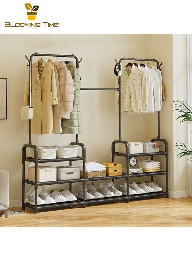 BLOOMING TIME Clothes Racks, Large-Capacity Multi-Function Drying Racks, Floor-to-ceiling Vertical Bold And Thick Coat Racks, Balcony Clothes Storage Drying Racks, Bedroom Storage Racks, Black - Image 3