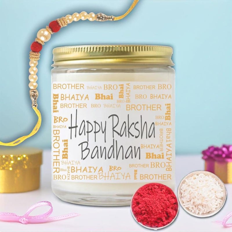 First Row Aromatic Fables Raksha Bandhan Gift Set with Rose Scented Candle Rakhi and Tilak Best Gift from Sister Rakhi Combo Rakhi Thread for Brothers