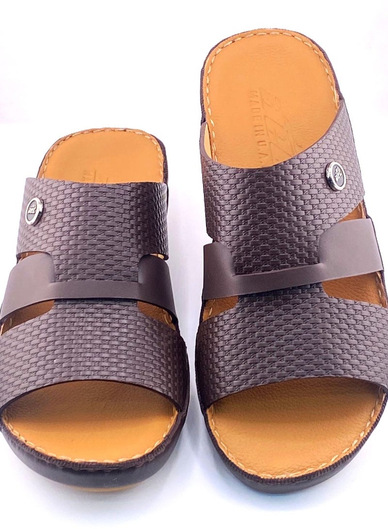 النهام شبشب عربي مصنوع بالكامل من الجلد، نعل بلون بني، راحة كاجوال - Image 1