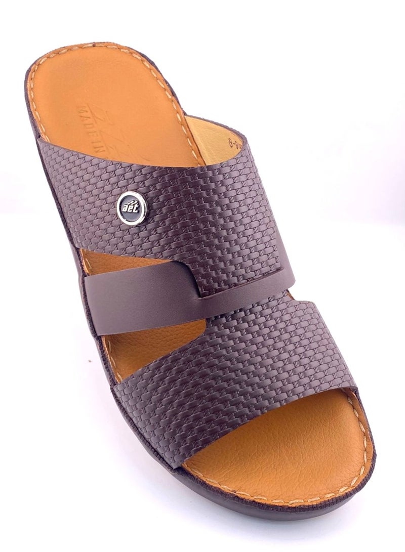 النهام شبشب عربي مصنوع بالكامل من الجلد، نعل بلون بني، راحة كاجوال - Image 3