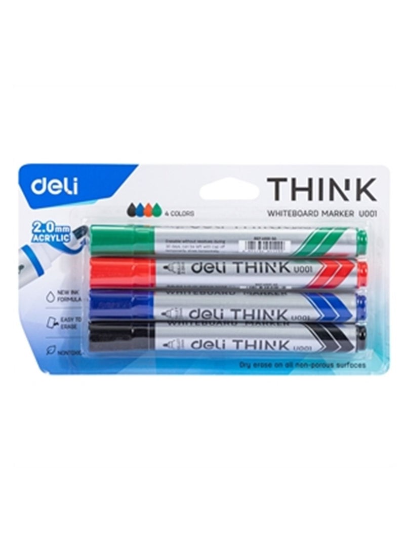 Deli - 4-Piece Dry Erase White Board Marker Round Tip Multicolour - Image 1