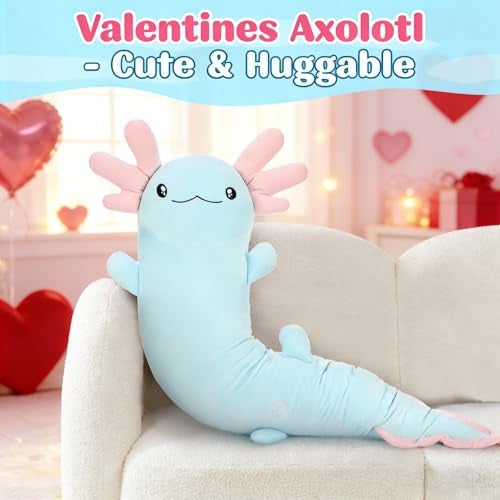 Tezituor 48 inch Blue Axolotl Stuffed Animal Large Plush Body Pillow for Adults Girls 612 Valentines Gifts GlowinDark Plush Toy 4ft Long Stuffed Salamander Halloween Christmas - Image 5