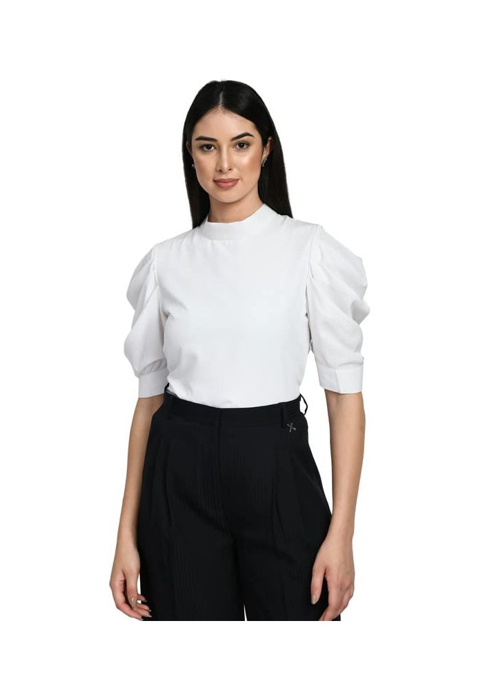 Exude بلوزة بيضاء بأكمام منتفخة للنساء - Image 1
