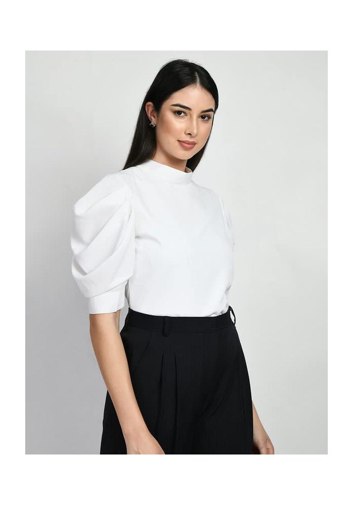Exude بلوزة بيضاء بأكمام منتفخة للنساء - Image 3