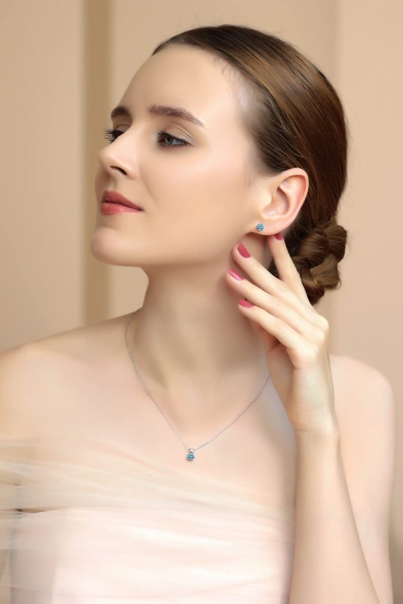 B. BRILLIANT Sterling Silver Solitaire Light Blue European Crystals Necklace & Stud Earrings Jewelry Set for Women | March Birthstone - Image 4