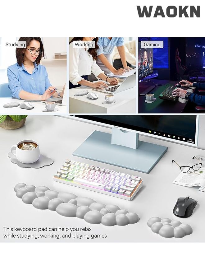 WAOKN Cloud-Shaped Keyboard Wrist Rest, Keyboard Cloud Wrist Rest Set, PU Memory Foam Non-Slip Cloud Wrist Rest, Soft and Elastic, Ergonomic Keyboard Mouse Wrist Support for Typing Pain Relief, Home Office, Laptop and Computer Use (Grey) - Image 2