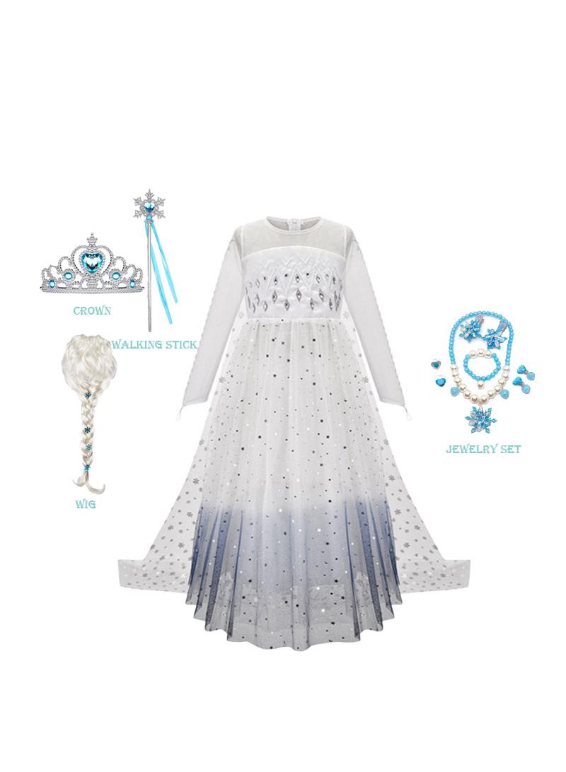 Fairytale Princess Elsa Frozen Breathable Themed Party Deluxe Edition Fancy Dress Cosplay Costume With Accessories Best Gift For Girl Birthday Gift - Image 1