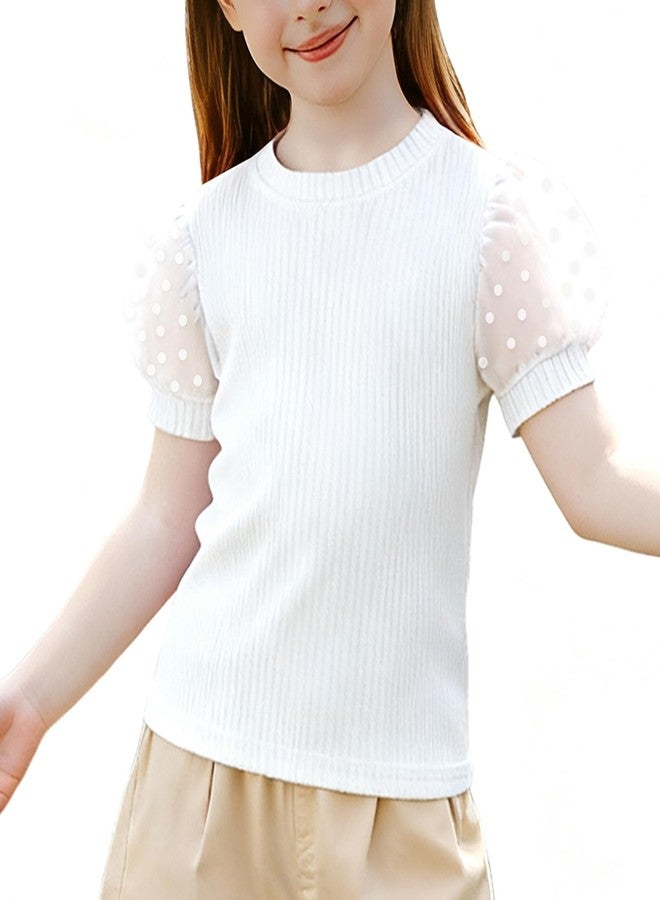 Magic Park 1-6Y Baby Girl Ribbed T-Shirts Toddler Puff Sleeve Blouse Kids Knit Tee Girls Solid Color Casual Tops（Puff Sleeve White,2-3 Years - Image 1