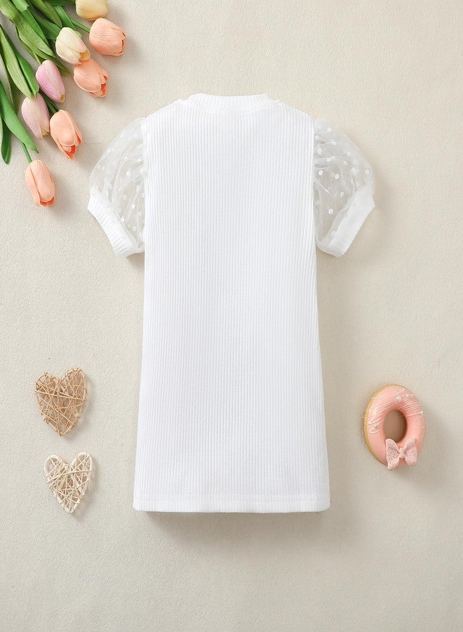 Magic Park 1-6Y Baby Girl Ribbed T-Shirts Toddler Puff Sleeve Blouse Kids Knit Tee Girls Solid Color Casual Tops（Puff Sleeve White,2-3 Years - Image 3