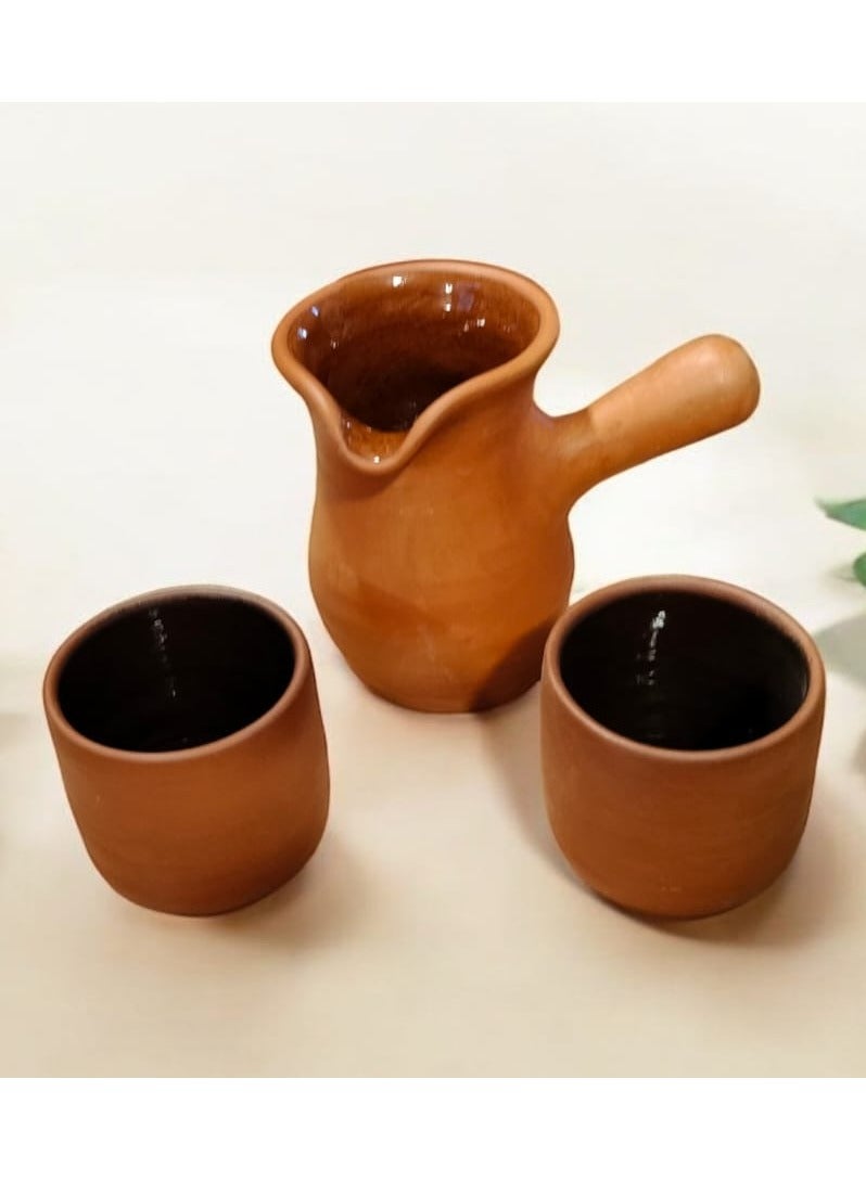 كنكة فخار+ 2 فنجان طمي أسواني صناعة يدوية  - Image 3