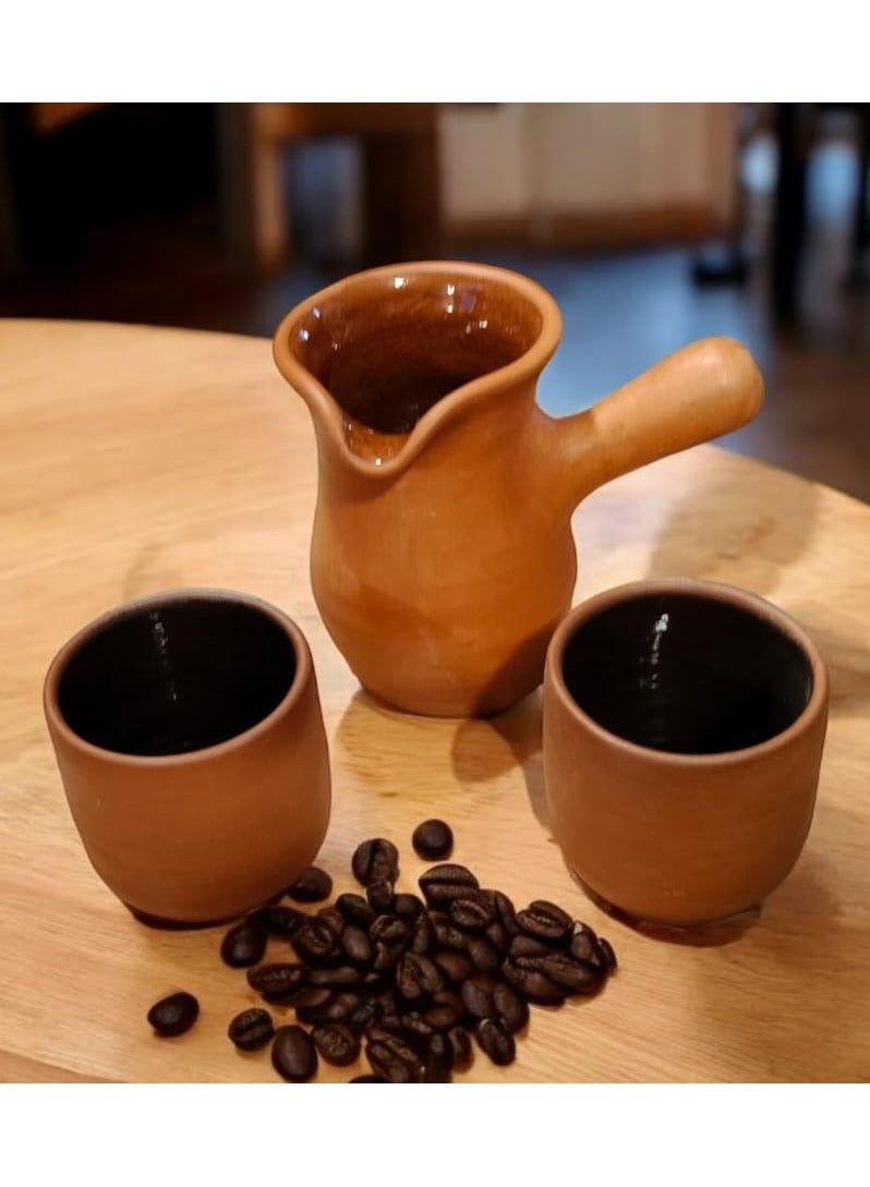 كنكة فخار+ 2 فنجان طمي أسواني صناعة يدوية  - Image 2