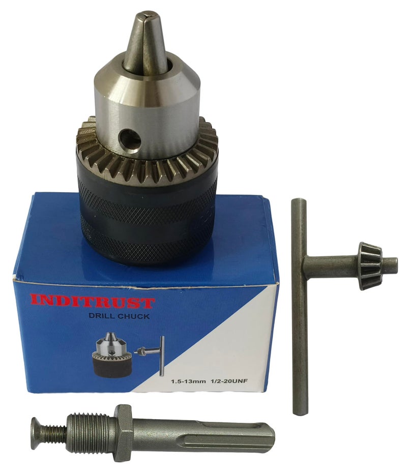 Inditrust Drill chuck 13mm with Key and SDS Plus Adaptor tool set (1/2" 20 UNF) - Image 1