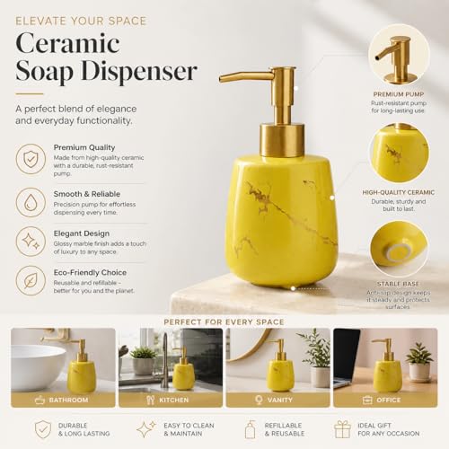 Whizzo® Durable Handwash Bottle for Wash Basin | Soap Dispenser for Kitchen | Shampoo Dispenser for Bathroom | Handwash Soap Dispenser Pump | Bathroom Accessories (Yellow, 300ML, 153) - Image 2