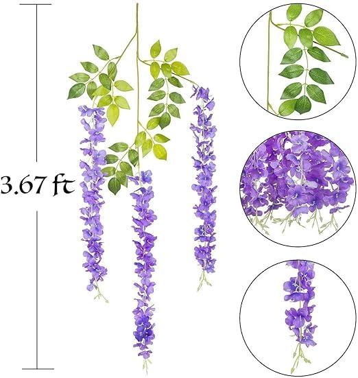 Homenique Hanging Wisteria Flower Vine Set of 6 Purple - Image 2