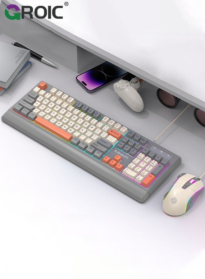 جرويك لوحة مفاتيح 104 مفتاح للألعاب وكمبيوتر ماوس مع إضاءة خلفية RGB هادئة ، معدنية كاملة مقاومة للماء مضيئة للكمبيوتر الشخصي سلكية USB لماك إكس بوكس للاعبين - Image 1