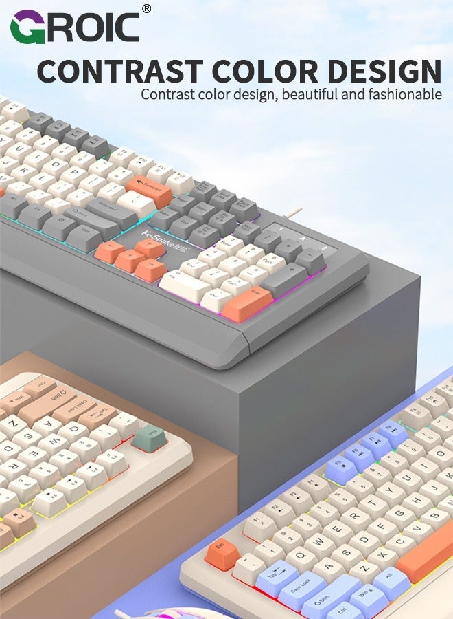 جرويك لوحة مفاتيح 104 مفتاح للألعاب وكمبيوتر ماوس مع إضاءة خلفية RGB هادئة ، معدنية كاملة مقاومة للماء مضيئة للكمبيوتر الشخصي سلكية USB لماك إكس بوكس للاعبين - Image 3